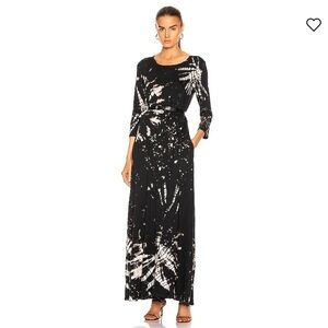 Raquel Allegra Half Sleeve Drama Maxi Dress Black Constellation Tie Dye size M